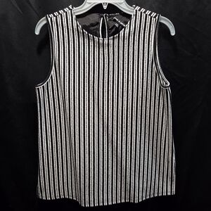 Cable & Gauge L Black White Striped Stretch Tank Top Sleeveless Shell EUC